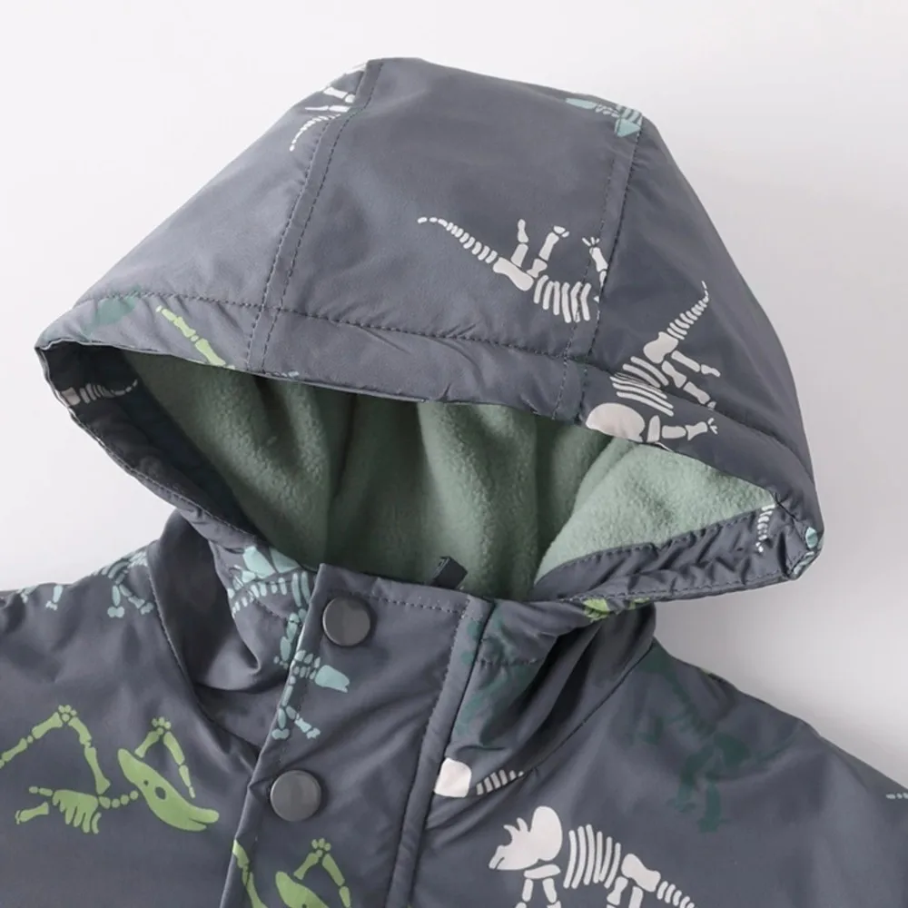 New Dinosaur Children's Jackets Winter Cartoon Fashion Warm Boys Cotton Clothes Cotton Hooded Coat Kid's Clothing