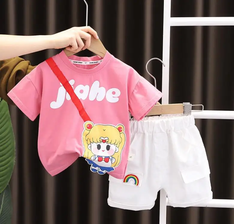 

Childrens Summer Suits Toddler baby girl clothes cartoon printed short sleeve T-shirt and shorts Tracksuits kids Costume outfits