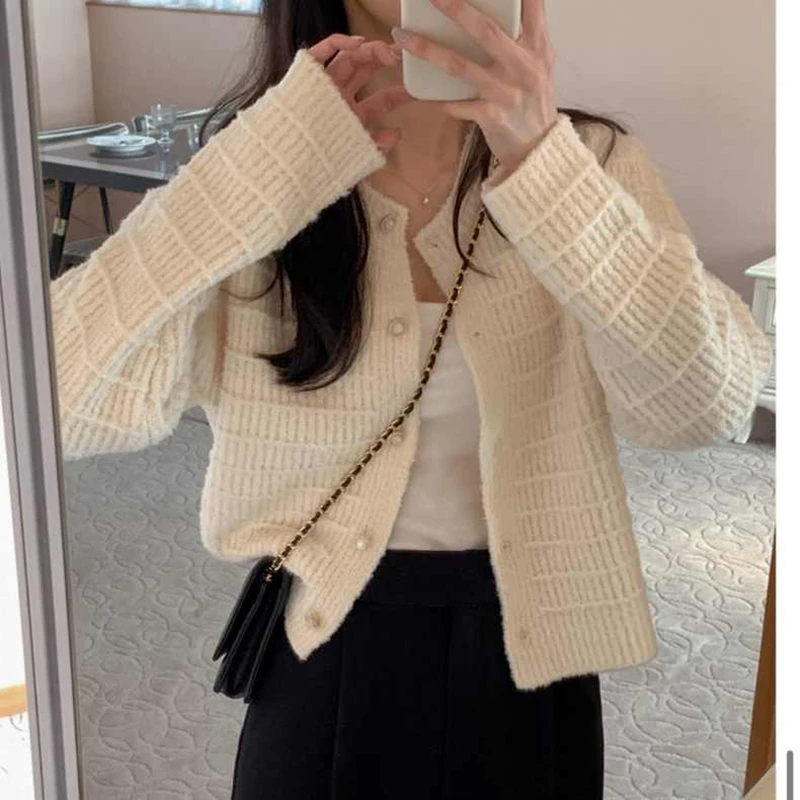 Pink Knitted Cardigan for Women Long Sleeve