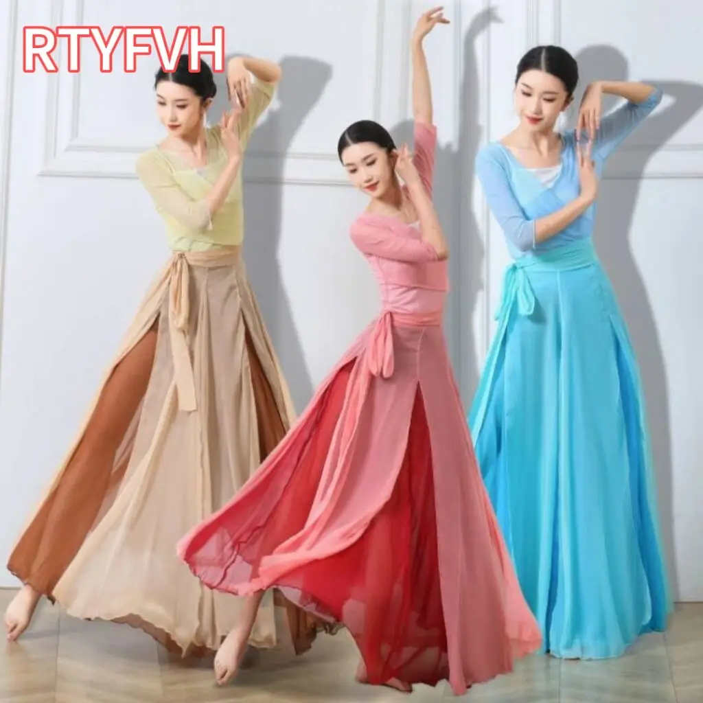 

Classical Dance Skirt 720 Degree Flowing Skirt Lace-up Double Layer Chiffon Swing Skirt Ethnic Style Stage Performance Skirts