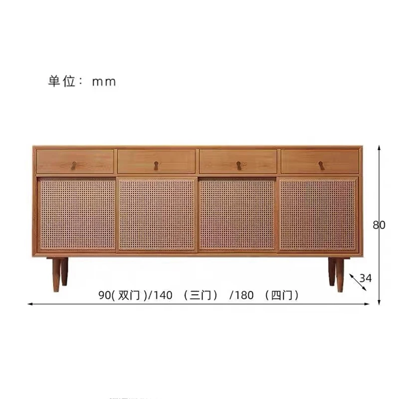 Japanese Solid Wood Sideboards PE Rattan Modern Simple Raise Kitchen Cabinets et Drawers Dining Room Furniture Comedor FYSB