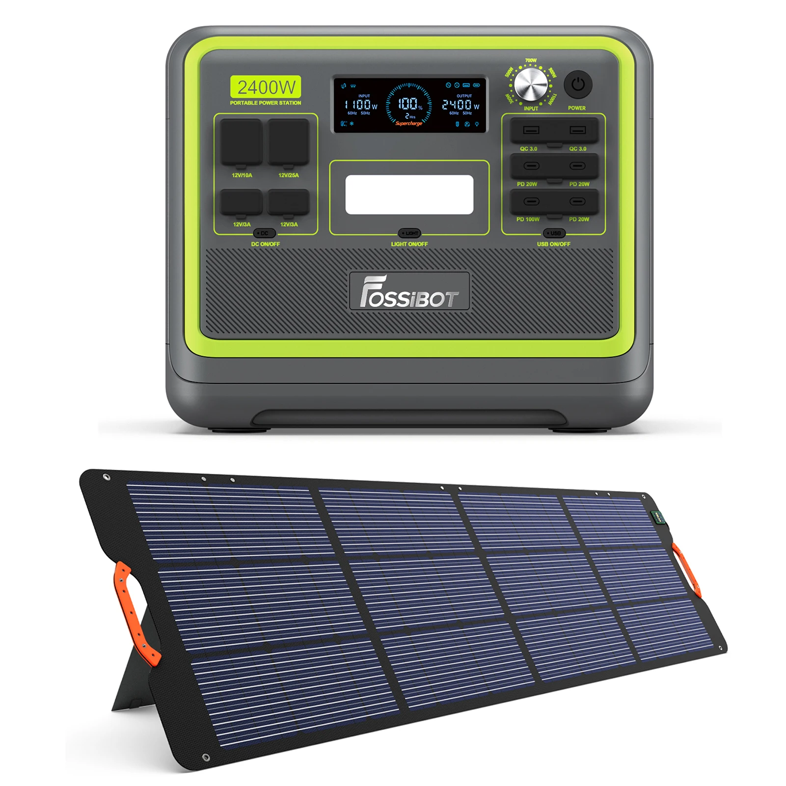 

Fossibot F2400 2400W Portable Power Station with SP200 200W Solar Panel 2048Wh/51.2V Safe LiFePO4 Solar Generator for Outdoor