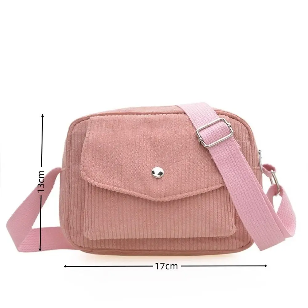 Corduroy Striped Crossbody Bag Simple Design Solid Colour Shoulder Bags Adjustable Strap Mini Coin Pouch for Women Girls