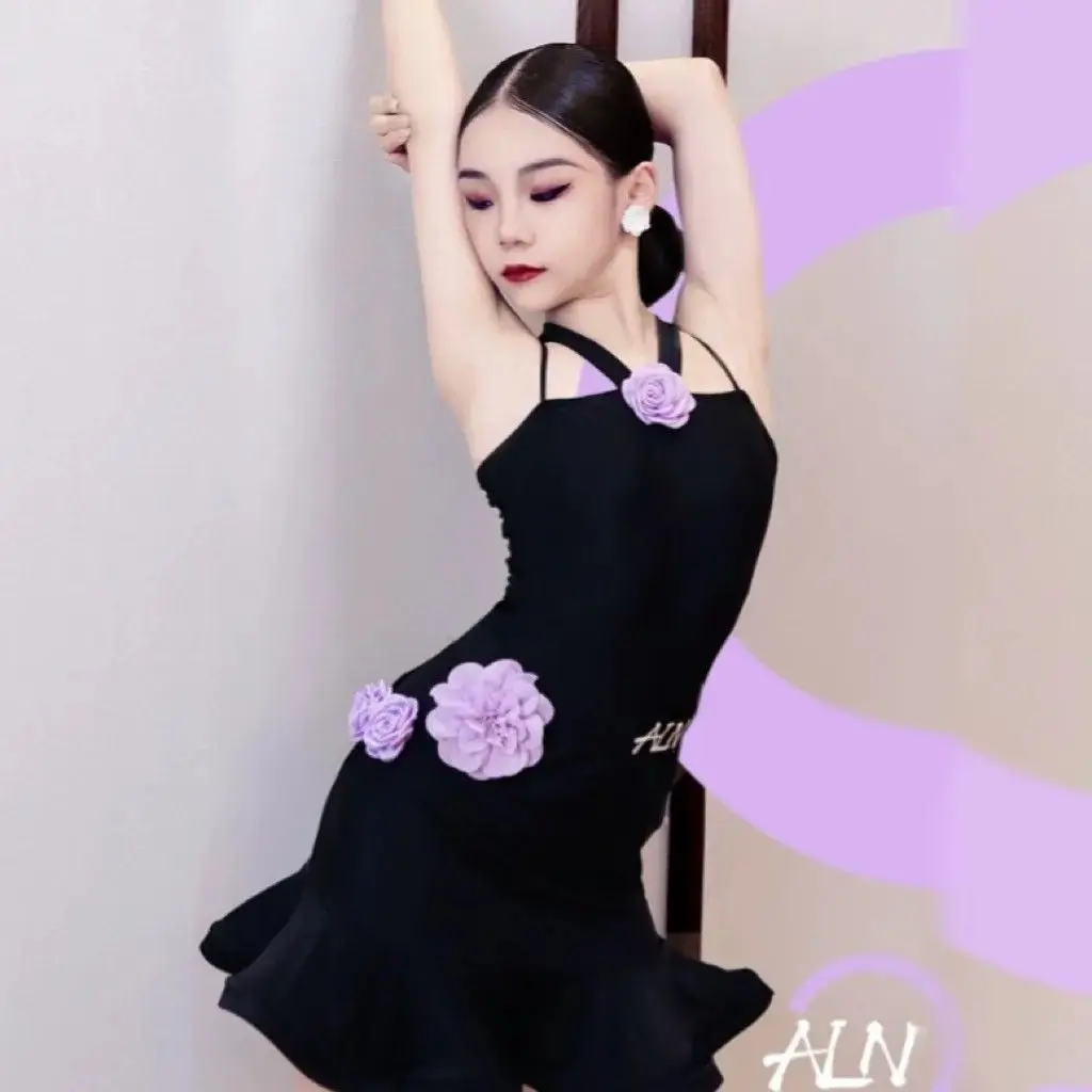 

Женский костюм для латиноамериканских танцев, черно-фиолетовый костюм для выступлений