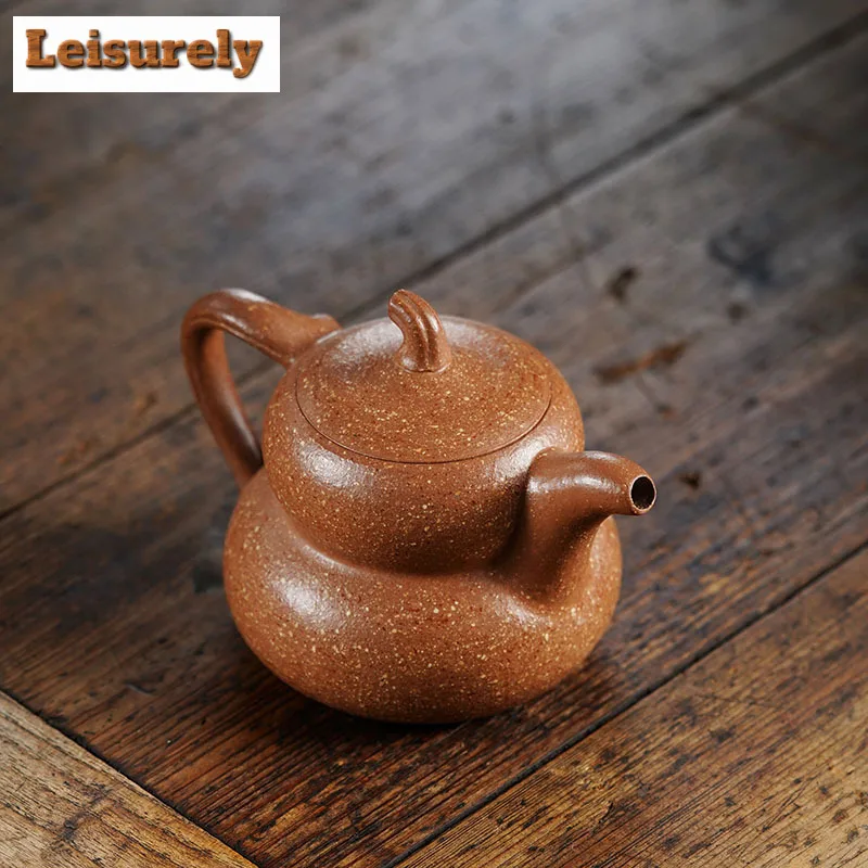 300ml Exquisite Yixing Purple Clay Teapots Handmade Gourd Pot Raw Ore Coarse Sand Kettle With Infuser Zisha Tea Set Accessories