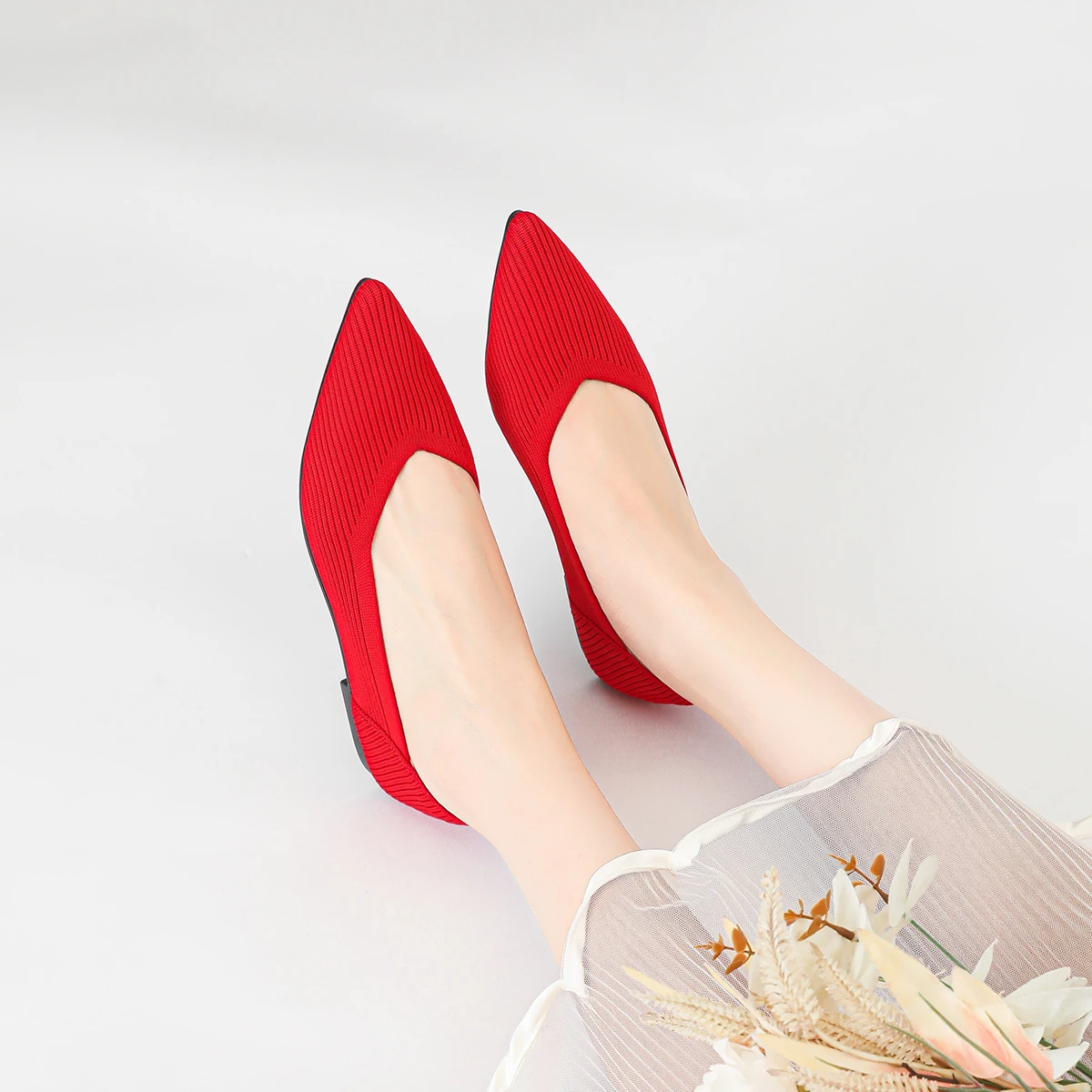Women's solid color flat shoes casual fashion breathable non slip rubber sole pointed pregnant women comfortable shoes spring an 6