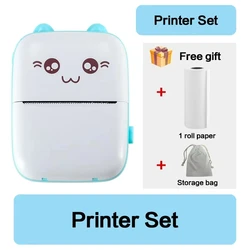 Portable Wireless Bluetooth Thermal Printer, 58mm HD Print, Pocket - Sized with USB Charging (Blue Printer  Set)