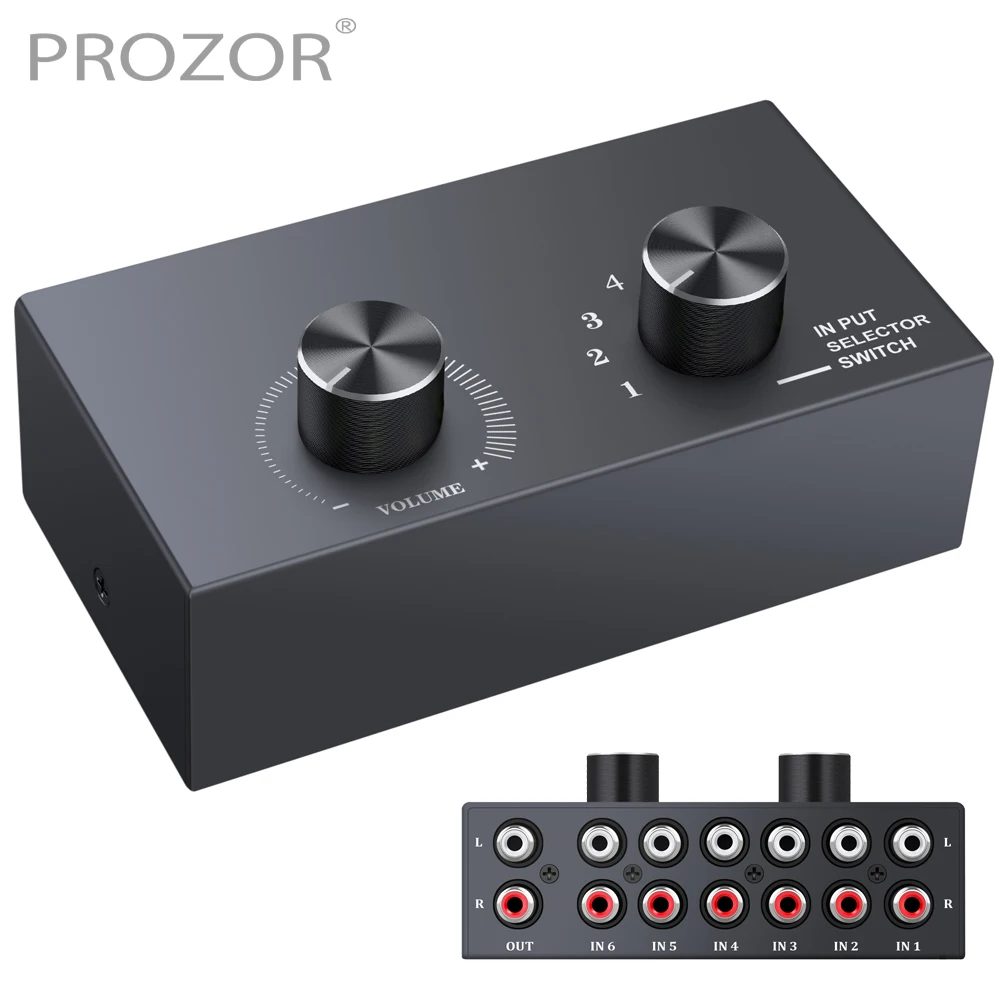 PROZOR RCA Audio Switcher - 2 Input 1 Output Stereo Switch With Mute Button, No Power Needed