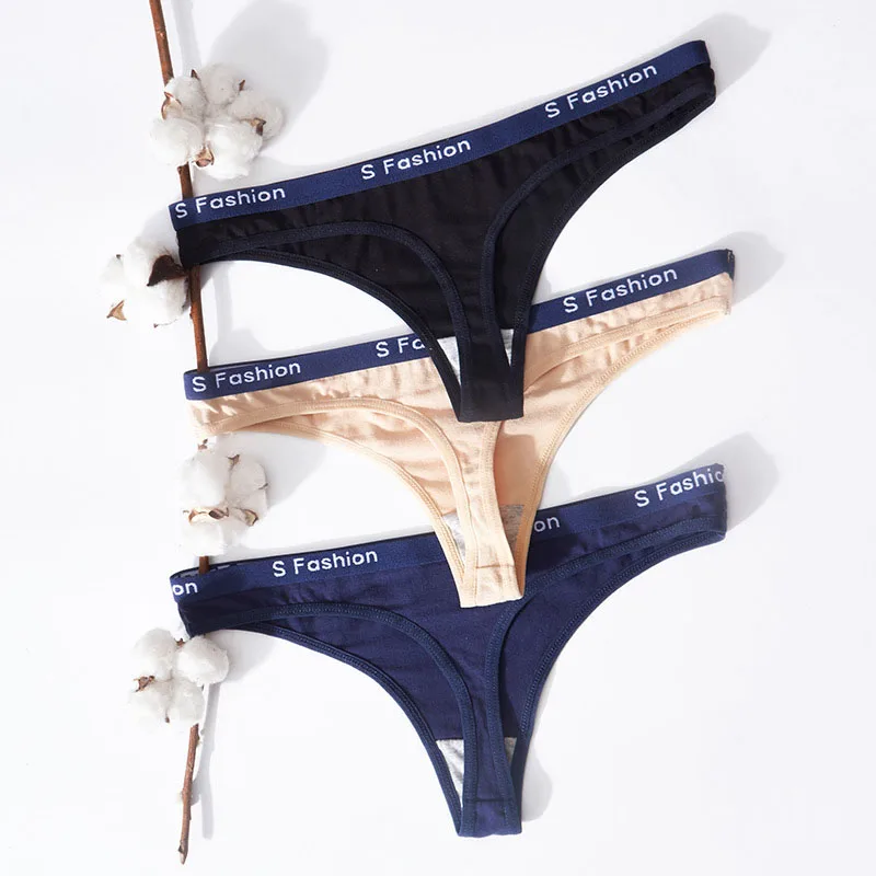 String Sexy en Coton pour Femme, Culotte Taille Basse, Rayé, Solide, Sous-vêtement Confortable pour Fille, Bikini