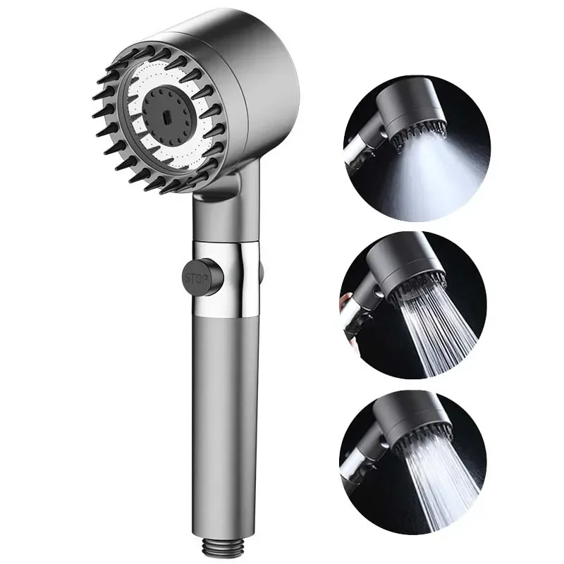 

High Pressure Handheld Shower Head with Filters 3 Spray Mode & Detachable Spray Gun Mode with Head Body Massager Shampoo Brush