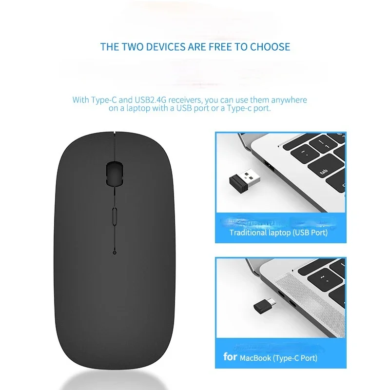 Charging Type-c Wireless Mouse +USB Dual Receiver Mute Ergonomic Design 1000/1200/1600 Three-speed DPI