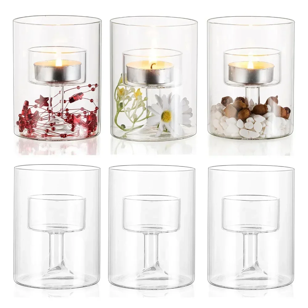 Glasseam Glass Tealight Candle Holder Modern Cylinder Candle Holders Table Centerpiece Wedding Christmas Party Decorations candle holders
