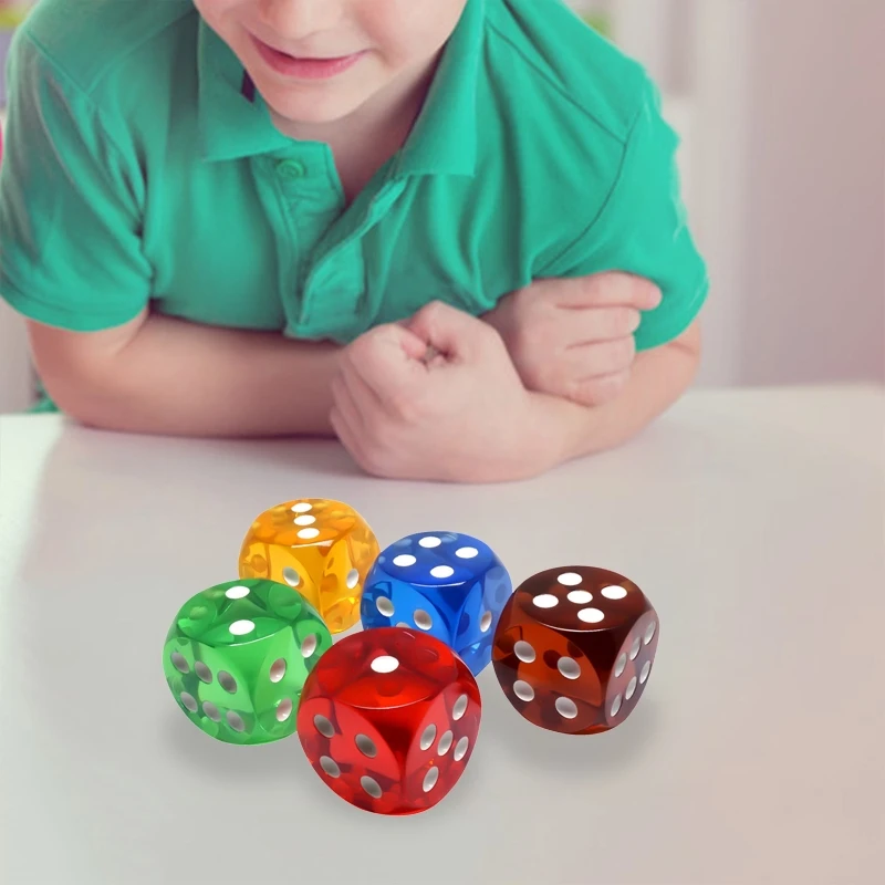 Game Dice Dice Set 5 Pcs 25mm Transparent Dices 6 Sided Waterproof Crystal Dices Round Corners Board Game For Teaching Projects