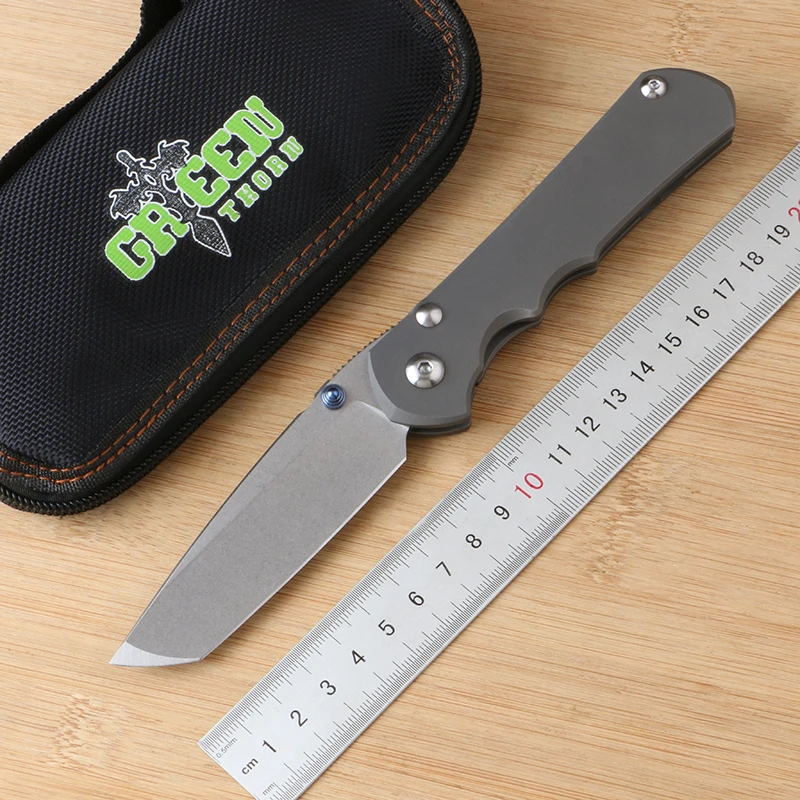 

Green thorn inkosi sand T folding knife VG10 blade, TC4 Titanium 3D handle camping outdoor fruit knife EDC tool