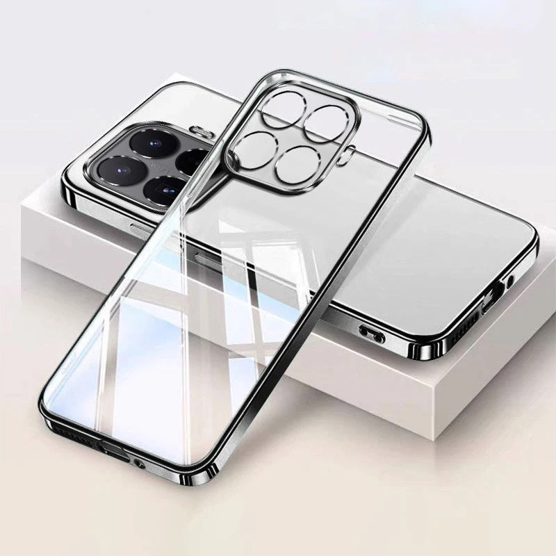 Transparent Silicone Phone Case with Camera Protection - Plating Finish and Soft Back Cover