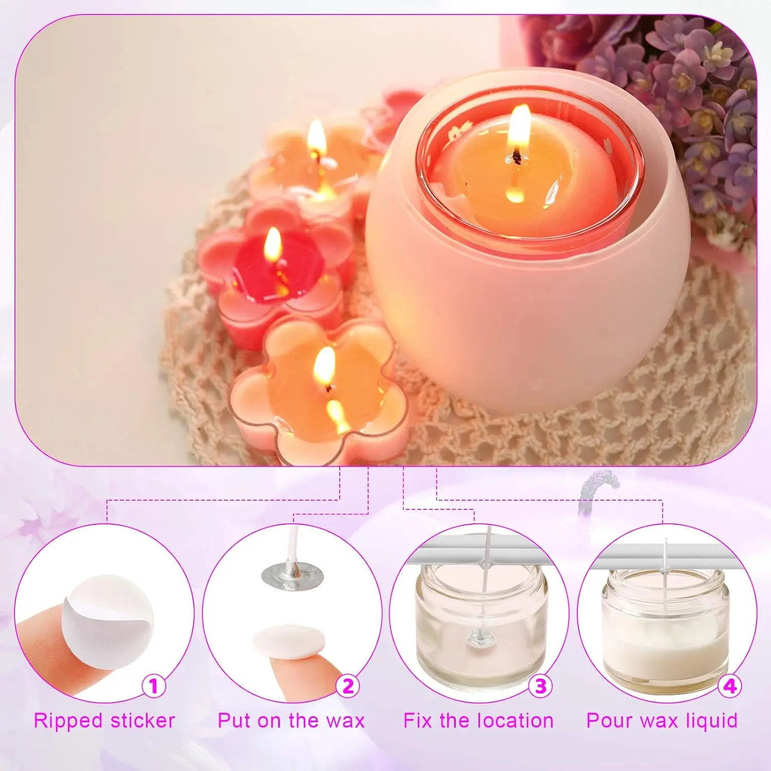 Candle Wick Stickers Candle Making Sticker Double-Sided Heat Resistance Stickers Hot Wax Wick DIY 50Pcs candle making stickers