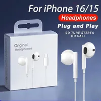 Original Wired Earphones For iPhone 15 16 14 13 12 11 Pro Max 7/8Plus X XR XS In-Ear Earbud For Lightning USB C 3.5mm Earbuds 1