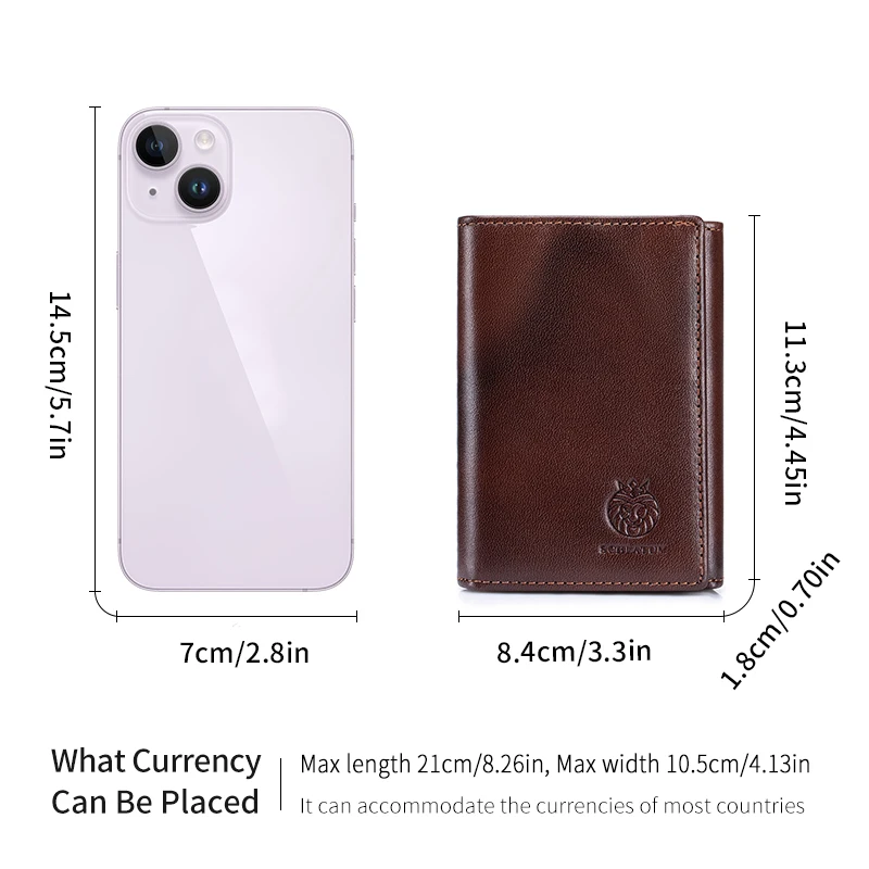 Vintage Genuine Leather RFID Blocking Trifold Wallet