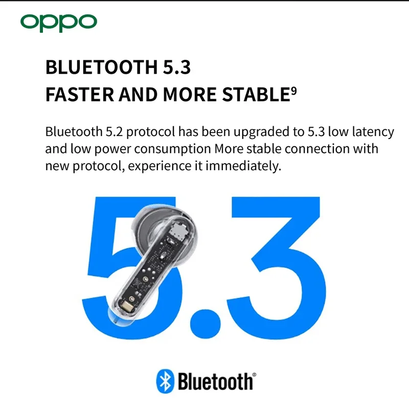 OPPO Enco AI 소음 감소 이어폰, 무선 블루투스 5.3 헤드셋, HiFi 스테레오 게임 헤드폰, Air 3,