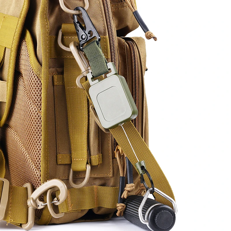 Duty Metal Retractable Carabiner Keychain Belt Outdoor Reels Eagle Beak Buckle Reinforced Steel Wire Easy Pull Back Clip 60cm