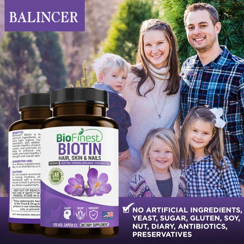 Biotin Capsules Balincer Energy Eye Skin Hair Nail Health Supplement 120 Vegetarian Capsules