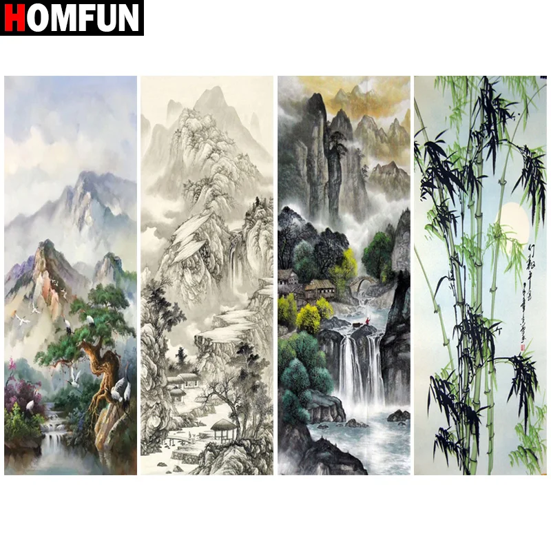 

HOMFUN Diy Full Square Round Drill 5D Diamond Painting Cross Stitch Diamond Embroidery "Scenery Mountain Tree" Home Decor Gift