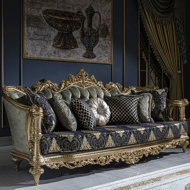 

Европейский стиль под заказ Резной Большой Диван из цельной древесины комбинированная Французская ткань диван для гостиной роскошная мебель для виллы