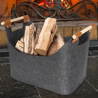 Felt Basket Firewood Box with Wooden Handles Foldable Wood Basket for Firewood Wood Newspapers Clothes Storage Basket 2