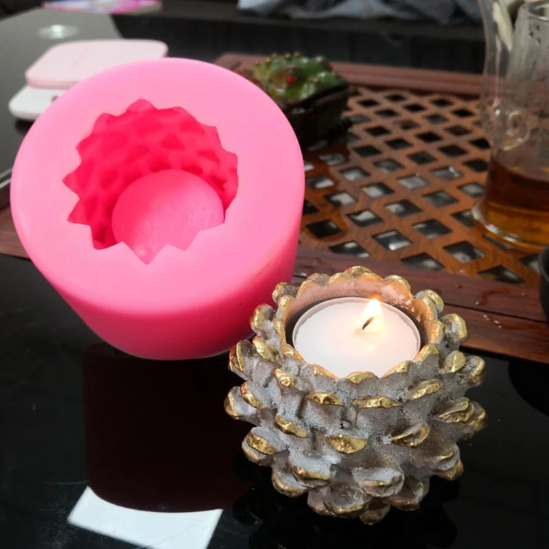 

N58F 3D Pine Cone Candle Holder Epoxy Resin Mold Candlestick Silicone Mould DIY Handmade Crafts Home Decoration Casting Tools