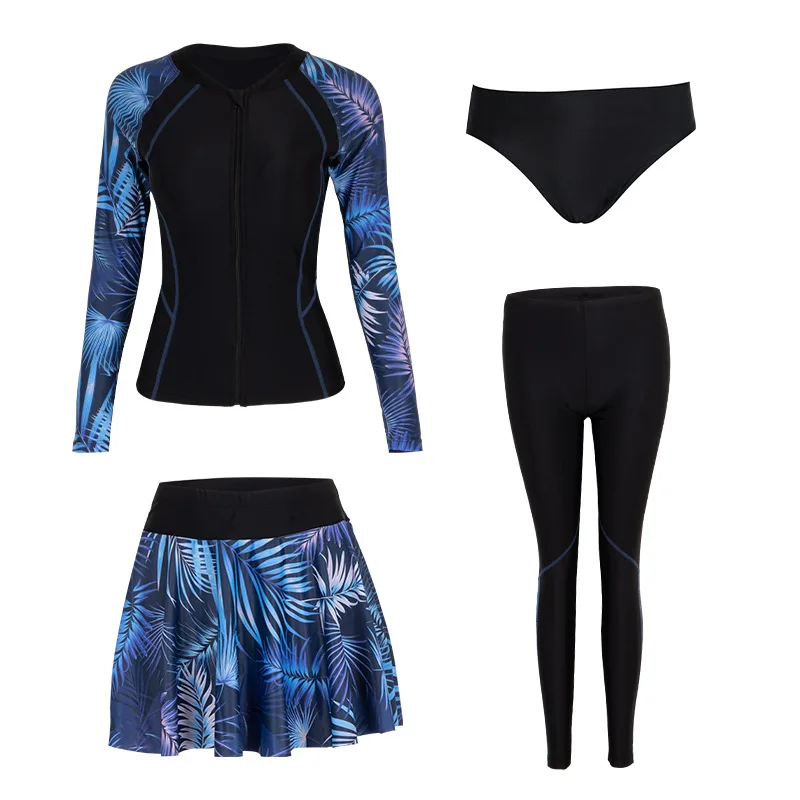 Maillot De Bain 2 Pièces Femme Style Modest - Haut Manches Longues + Short - Imprimé Hawaïen