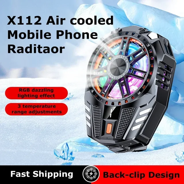 Nouveau X112 téléphone portable clip arrière refroidi par Air PUBG jeu refroidisseur 3 vitesses radiateur de refroidissement avec lumière colorée rvb pour IPhone Android 1