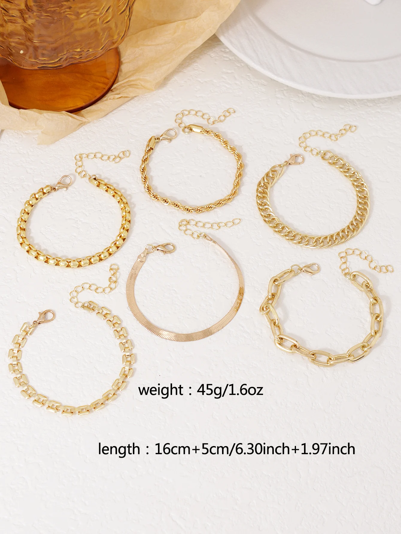 Punk Fashion Metal Chain Combo Set Metal Link Chain Chunky 6 Piece