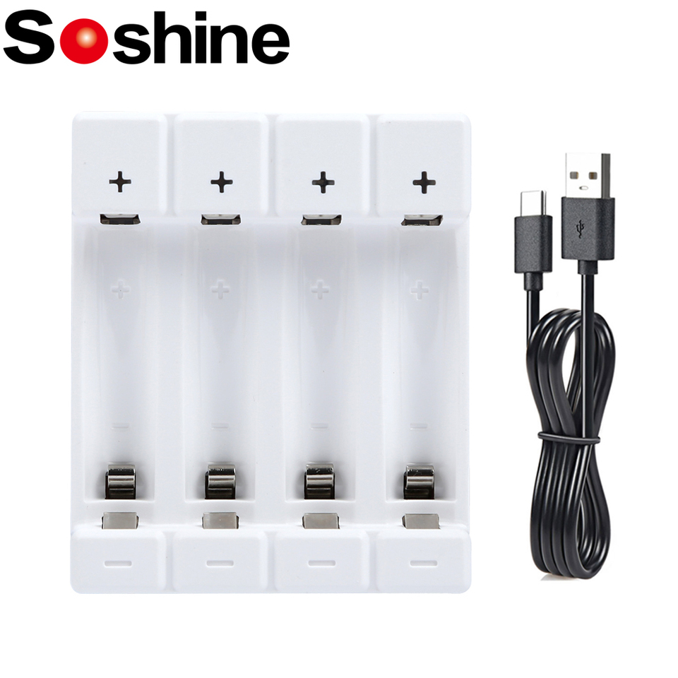 Soshine 1.5V Li-ion AA AAA Rechargeable Batteries Charger Smart White 1.5V Li-ion Battery Charger Type-C USB for 2A 3A Charger