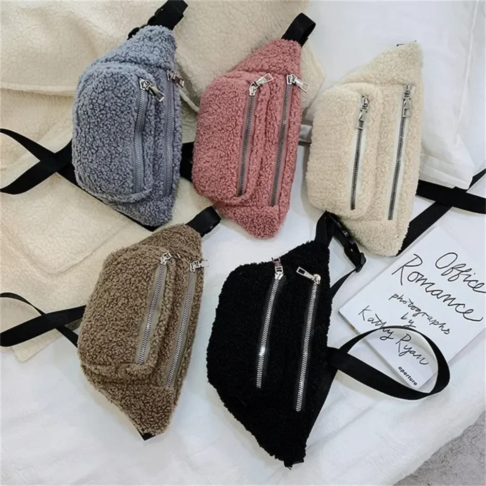 

Plush Women's Waist Bag Solid Color Belt Bags Shoulder Crossbody Chest Bag Brand Designer Female Fanny Pack Banana Hip Purse