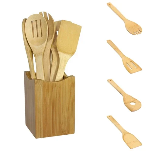 6PCS Bamboo kitchen tools Spoon Spatula Kitchen Utensil Wooden Cooking Tool Mixing Set kichen accessories