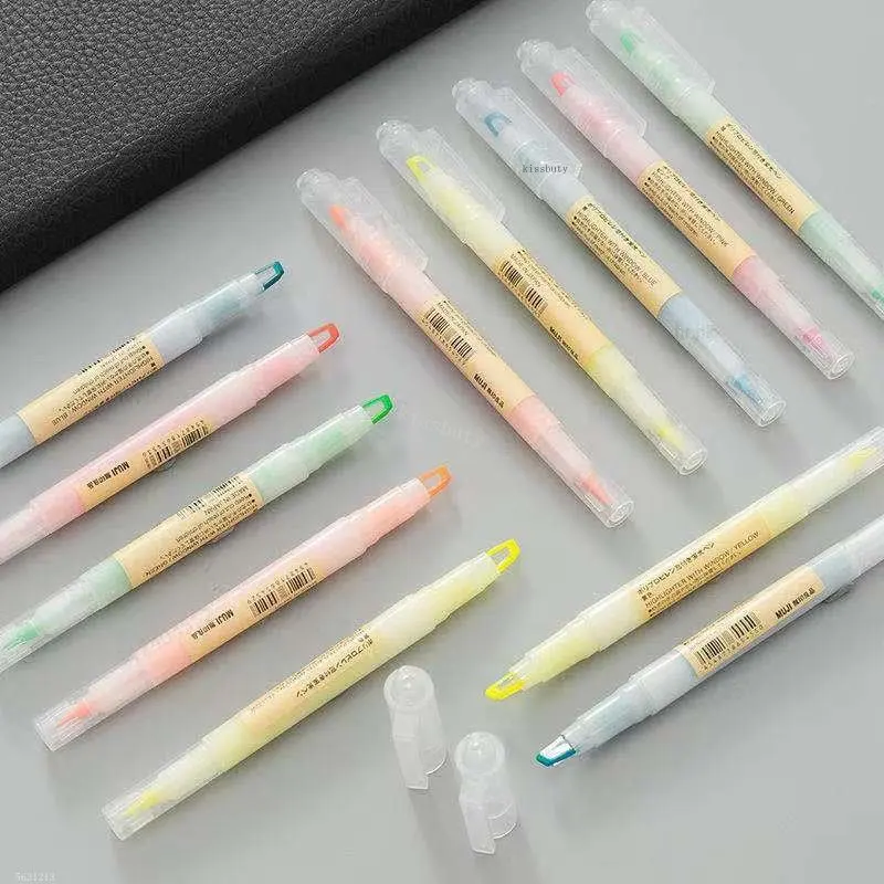 5Colors/Set Double Nib Window MUJIs Highlighter Pens Stationery Student Key Points Marker Colored Marking Fluorescent Pen highlighter pen marker pen highlighter marker