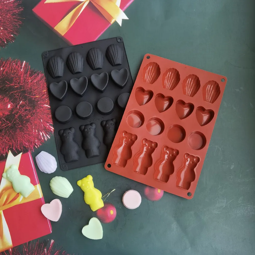 

14 Holes Heart shaped bear Silicone Baking Cake madeleine Mold Bakeware Cake Decoration Accessories