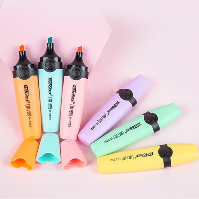 6Pcs/set Highlighter Pastel Colors Chisel Tip Marker Pen Flat Single Head Light Color Oblique Drawing Fluorescent Pen Markers 4