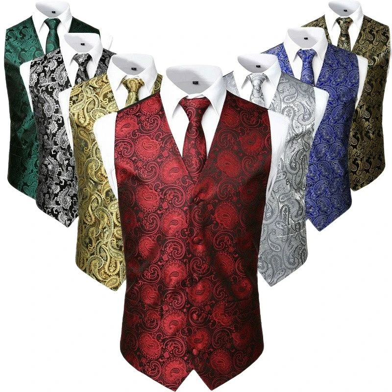 3pc Sets/Mens Suit Vest+Tie+Pocket Square/Fashion Jacquard Paisley Tuxedo  Vest Waistcoat Men/Wedding Vest/Prom Vest/Party Vest