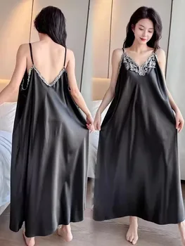 Sexy backless camisole nightgown for women, plus size 200 jin fat mm loose summer thin ice silk pajamas long summer
