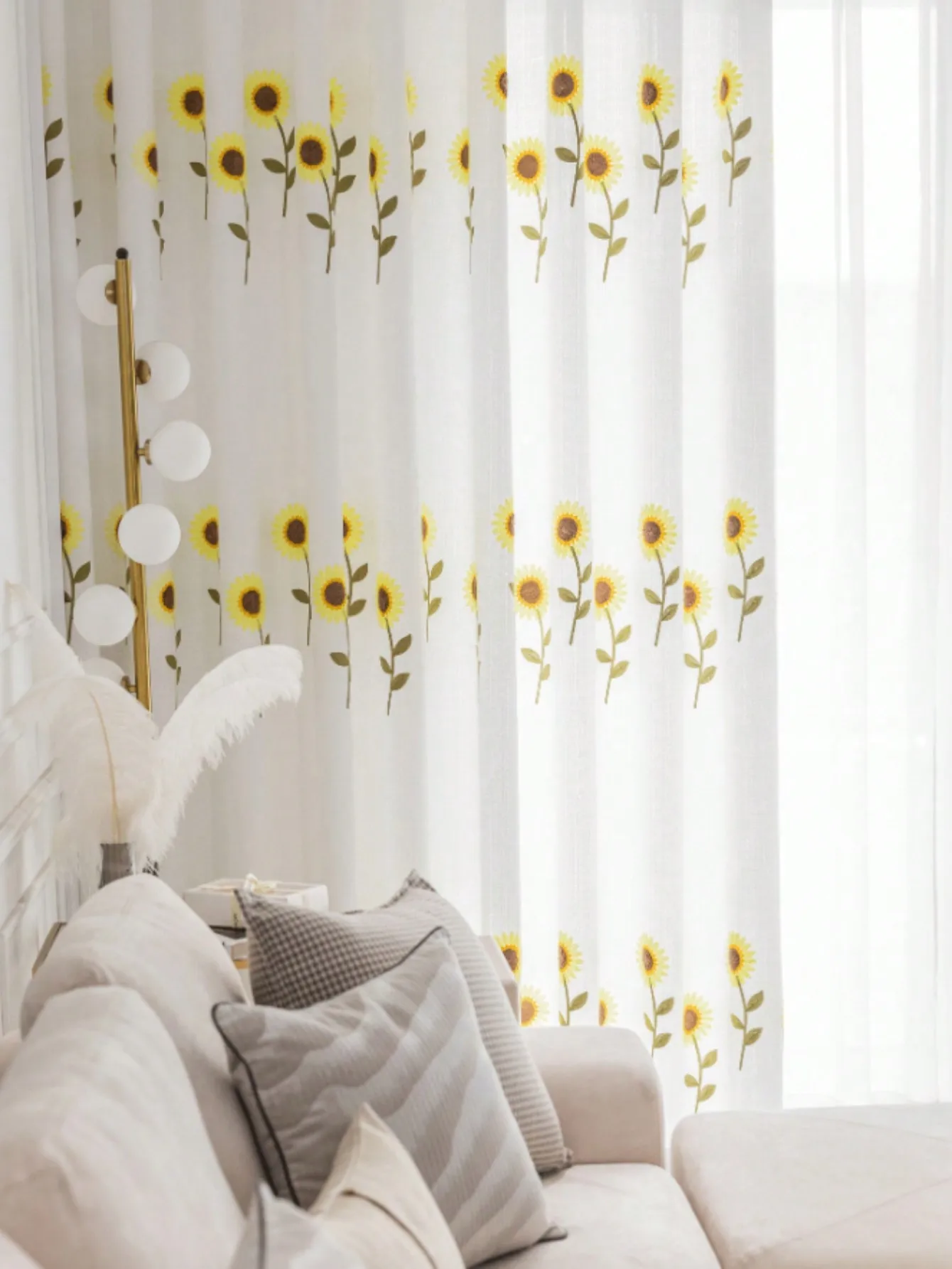 Korean Garden Sunflower Curtains Thicken Ins Embroidered White Sheer Curtain for Living Room Balcony Room Curtains Finished 2
