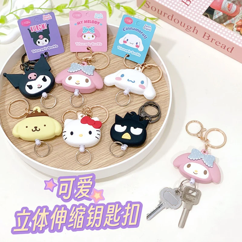 

Sanrio Anime Hello Kitty Easy Pull Buckle Keychain Cartoon Kuromi Cinnamoroll My Melody Retractable Keychain Pendant Gifts