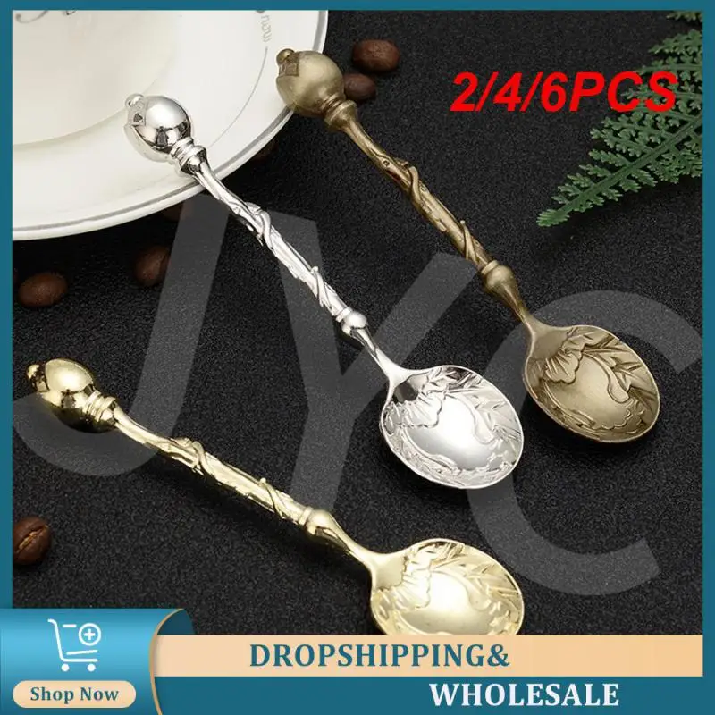 

2/4/6PCS Tea Spoon Retro Ice Cream Spoons Eastern Style Coffee Scoop Coffee Spoons Vintage Carved