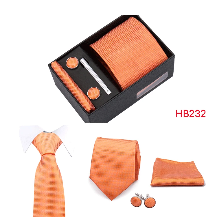 Top Qualität 8 cm Herren Krawatte Set Elegante Jacquard Krawatte Einstecktuch Manschettenknöpfe Krawattenklammer Mit Geschenkbox Männer passen Hochzeit Business – Detail 35