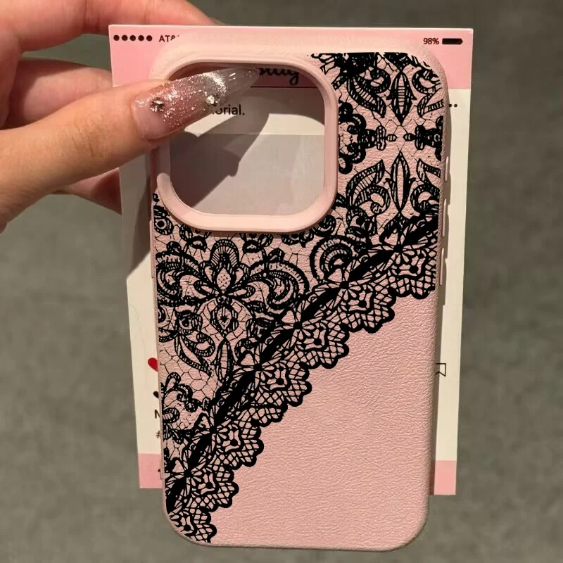 Elegant Black Lace Design Phone Case - Letter Edition