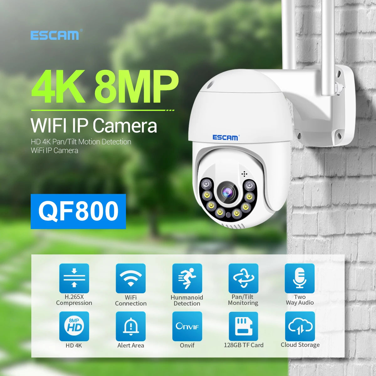 ESCAM QF800 iCsee APP 4k UHD 8MP Full Color Wireless PTZ  IP Dome Camera AI Humanoid Motion Detection Home Security CCTV Monitor images - 6