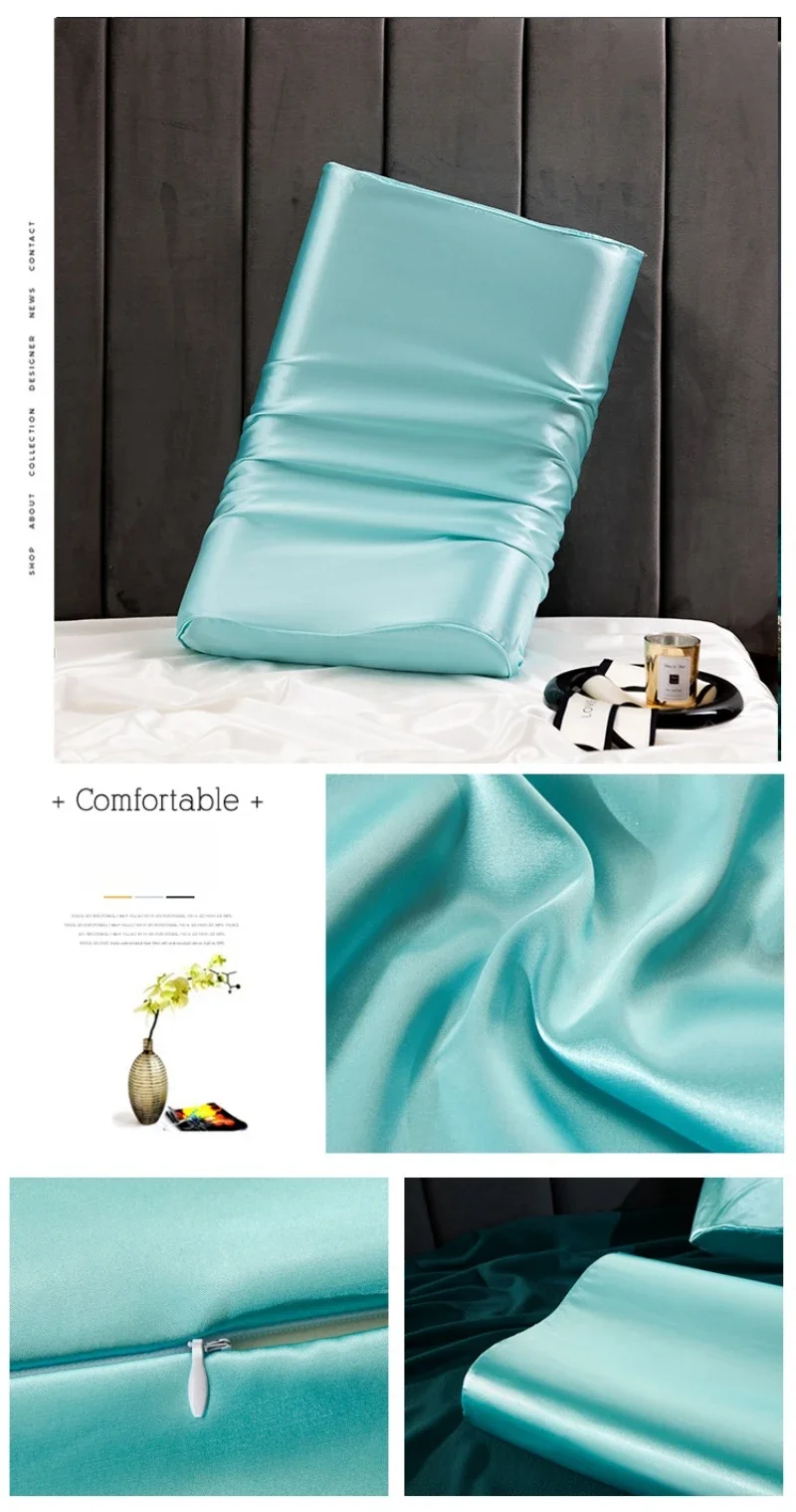 Description Picture 6 of itemSatin Silk Pillowcase for Memory Foam and Latex Pillow Solid Cushion Cover Hair Skin Protect Decorative Case 30x50cm/40x60cm
