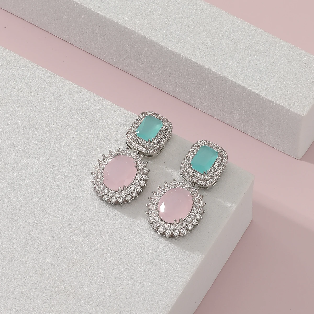 New Women Cubic Zirconia Crystal Candy Color Geometic Design Long Dangle Women Engagement Party Earrings Jewelry Accessory