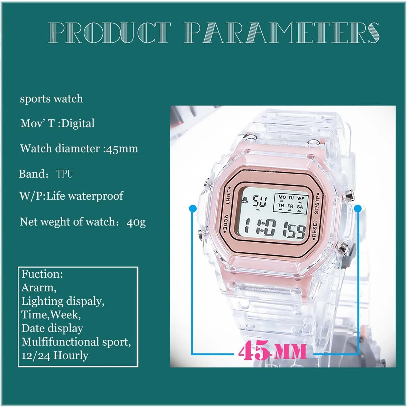 relogio masculino Men Women Watches Transparent Digital Sport Lover's Gift Children Kid's Wristwatch Female Clock Specification 5