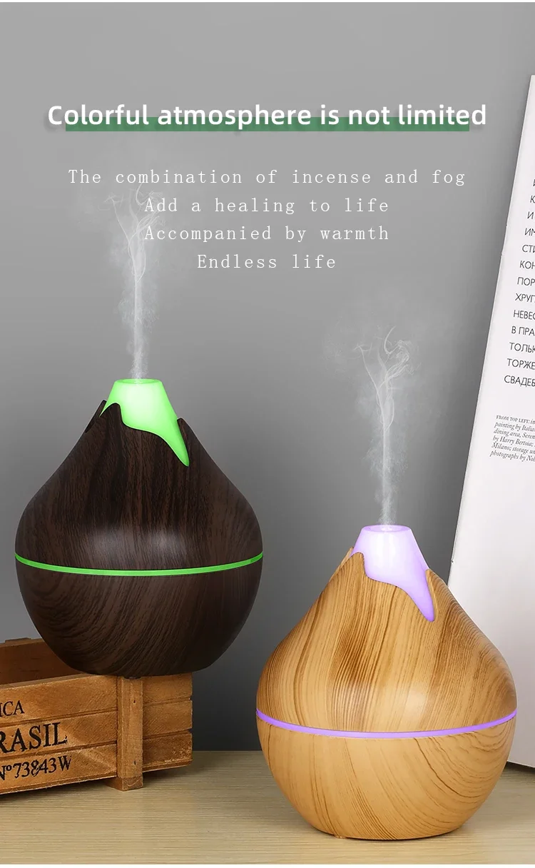 Aroma Diffuser Ultrasonic Wood Grain Humidifier With 7 Led Colors_voghion.com